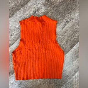 Divided size MEDIUM orange ribbed mock neck, sleeveless top
